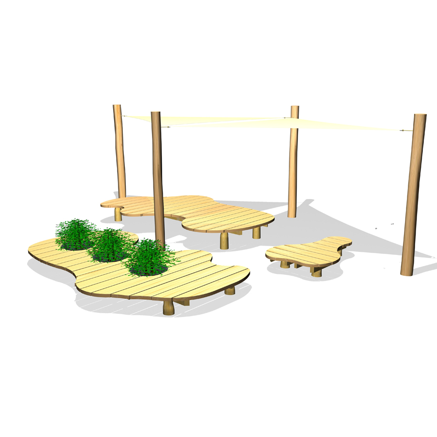 Utemiljö med sittplatser & solsegel-Woodwork AB